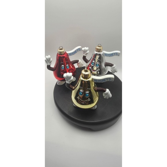 Hershey's Other - Hershey's Kisses Character Christmas Ornaments Set of 3 Red Gold Silver Metallic